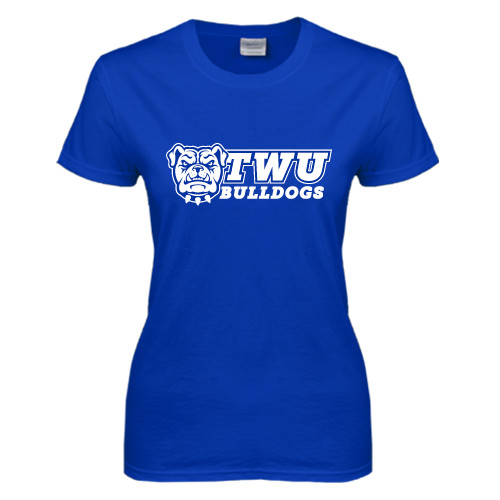  Womens Royal Short Sleeve Tee - TWU Bulldogs Stacked w/ Bulldog