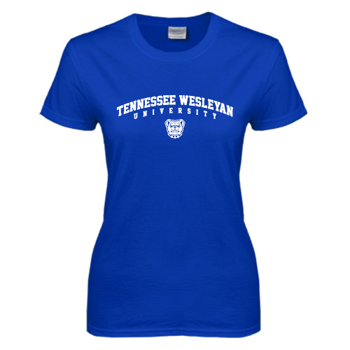  Womens Royal Short Sleeve Tee - Tennessee Wesleyan University Arched w/ Logo