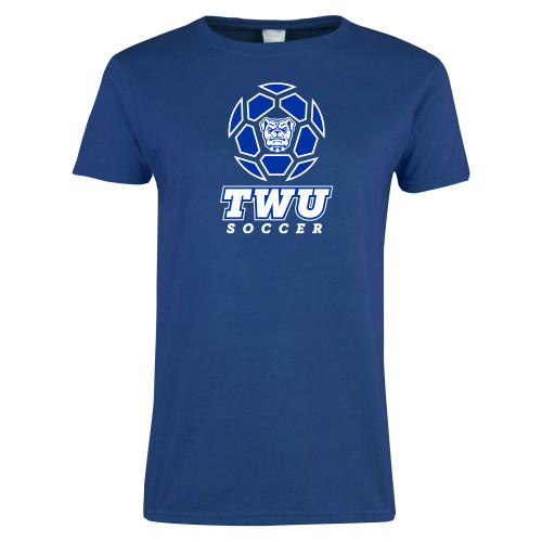  Womens Royal Short Sleeve Tee - TWU Soccer w/ Geometric Ball