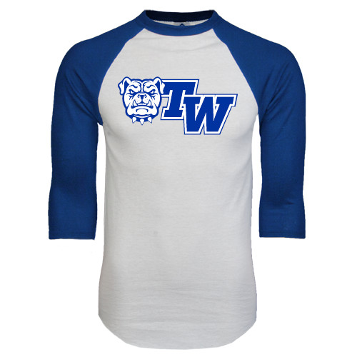  White/Royal Raglan Baseball T Shirt - Official Logo