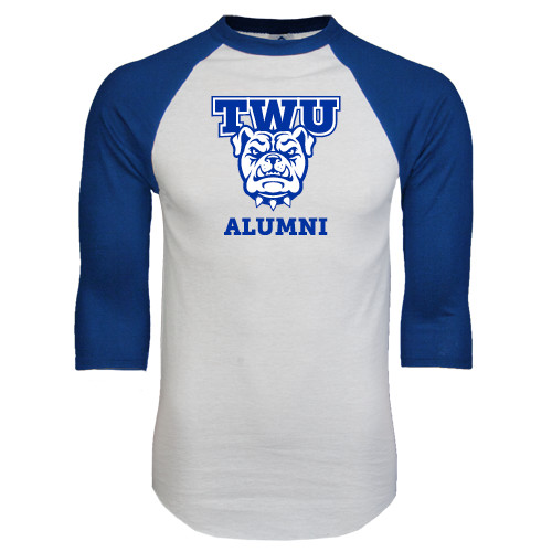  White/Royal Raglan Baseball T Shirt - Alumni