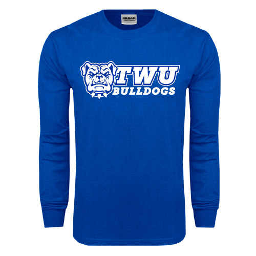  Royal Long Sleeve T Shirt - TWU Bulldogs Stacked w/ Bulldog