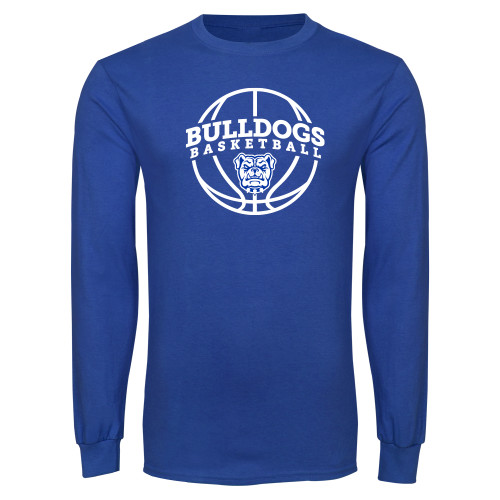 Royal Long Sleeve T Shirt - Bulldogs Basketball Arched w/ Ball