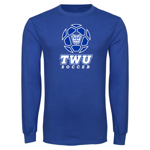  Royal Long Sleeve T Shirt - TWU Soccer w/ Geometric Ball