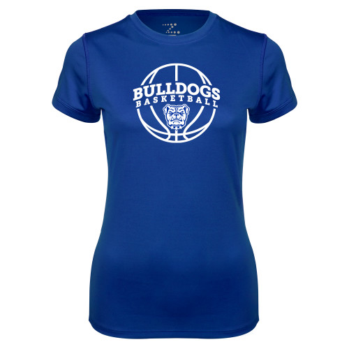  Womens Royal Performance Tee - Bulldogs Basketball Arched w/ Ball