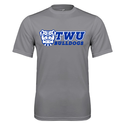  Grey Concrete Performance Tee - TWU Bulldogs Stacked w/ Bulldog