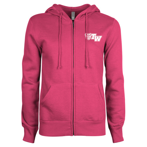  ENZA Womens Fuchsia Fleece Full Zip Hoodie - Official Logo