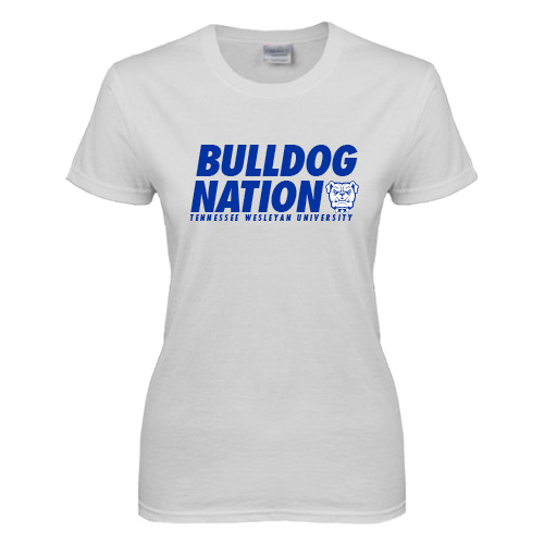  Womens White Short Sleeve Tee - Bulldog Nation