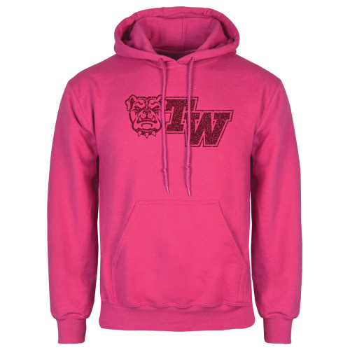  Womens Fuchsia Fleece Hoodie - Official Logo Hot Pink Glitter