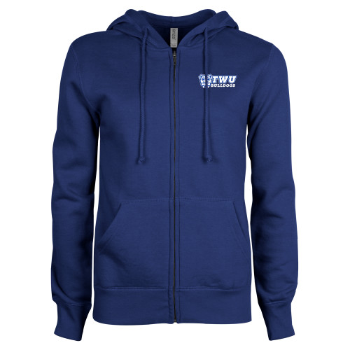  ENZA Womens Royal Fleece Full Zip Hoodie - TWU Bulldogs Stacked w/ Bulldog
