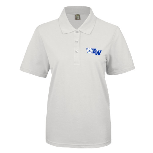  Womens Silk Touch White Pique Polo - Official Logo