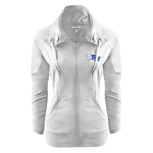  Womens White Sport Wick Stretch Full Zip Jacket - Official Logo
