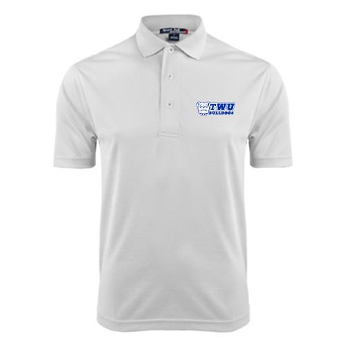  White Dry Mesh Polo - TWU Bulldogs Stacked w/ Bulldog