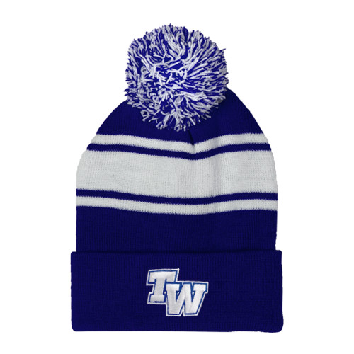  Royal/White Two Tone Knit Pom Beanie w/Cuff - TW