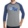 Thumbnail image for  Grey/Royal Heather Triblend Baseball Raglan Tee