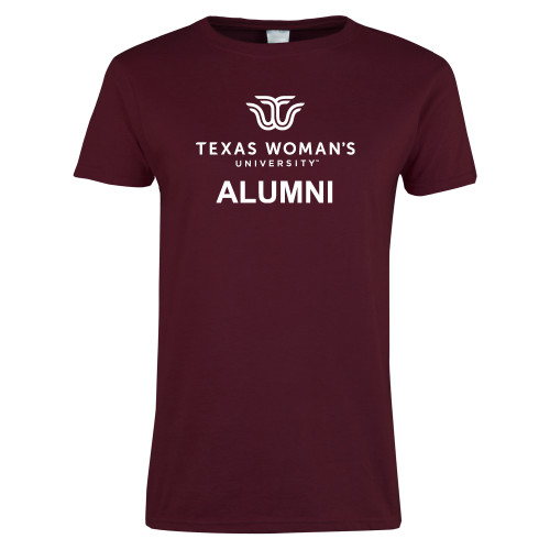  Womens Maroon Short Sleeve Tee - Alumni Institutional Logo