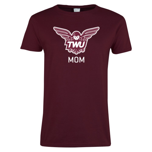  Womens Maroon Short Sleeve Tee - Mom Owl TWU