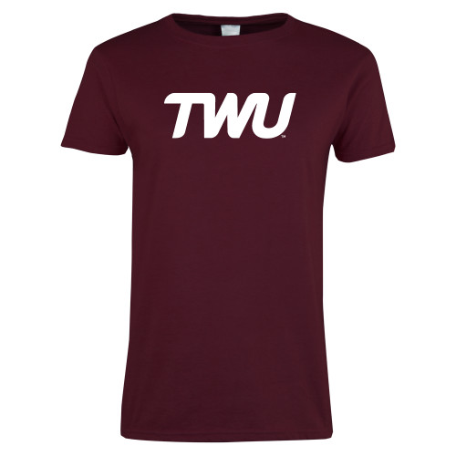  Womens Maroon Short Sleeve Tee - TWU Typeface