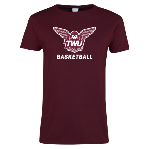  Womens Maroon Short Sleeve Tee - Basketball