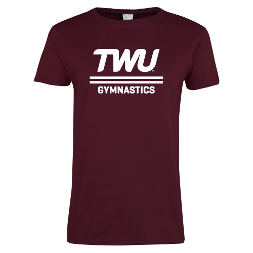  Womens Maroon Short Sleeve Tee - Gymnastics TWU Typeface