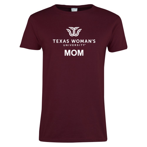  Womens Maroon Short Sleeve Tee - Mom Institutional Logo