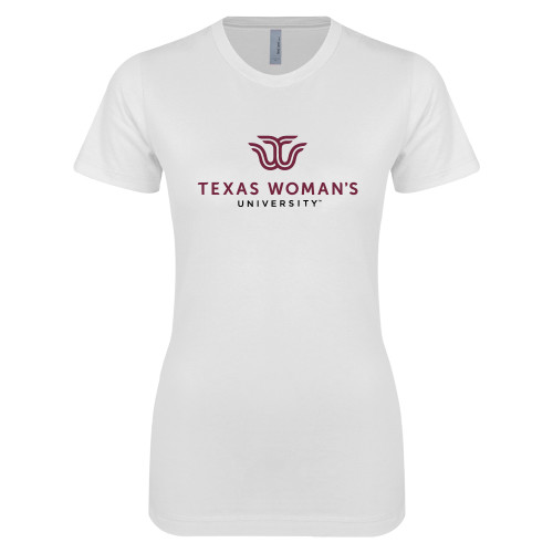  Next Level Womens White Boyfriend Tee - Institutional Logo