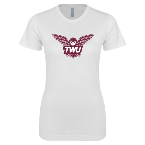  Next Level Womens White Boyfriend Tee - Owl TWU