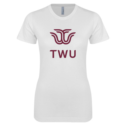  Next Level Womens White Boyfriend Tee - Institutional TWU