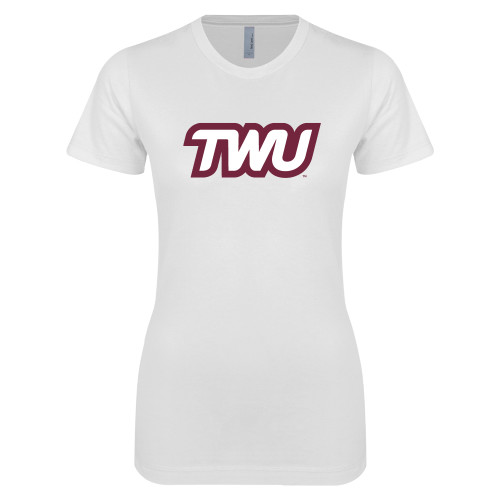  Next Level Womens White Boyfriend Tee - TWU Typeface