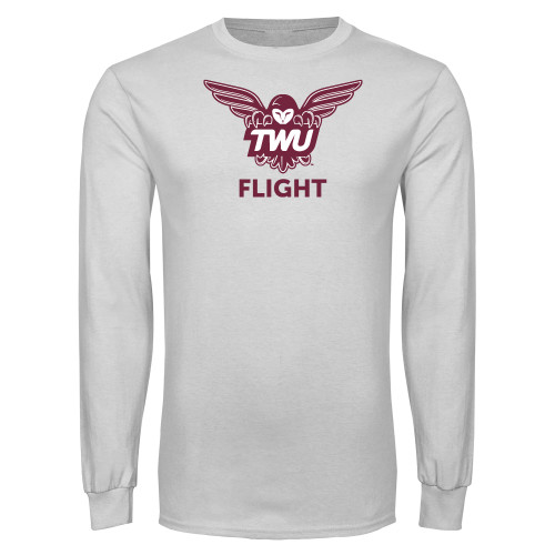 White Long Sleeve T Shirt - Owl TWU Flight