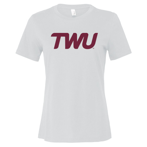  Bella + Canvas Womens White Relaxed Cotton T Shirt - Texas Womans University Wordmark