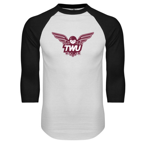  White/Black Raglan Baseball T Shirt - Owl TWU
