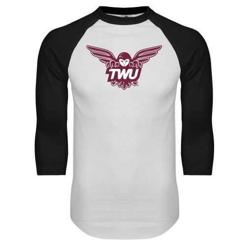  White/Black Raglan Baseball T Shirt - Owl TWU