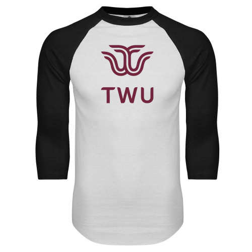  White/Black Raglan Baseball T Shirt - Institutional TWU
