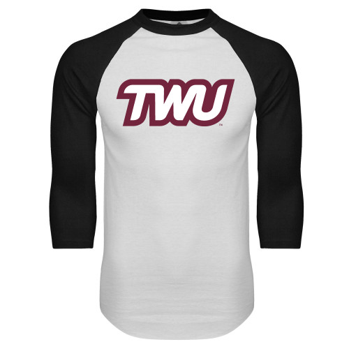  White/Black Raglan Baseball T Shirt - TWU Typeface