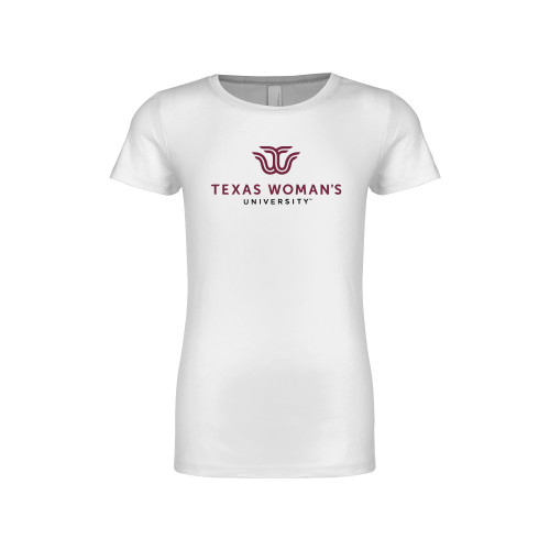  Next Level Girls White Fashion Fit T Shirt - Institutional Logo