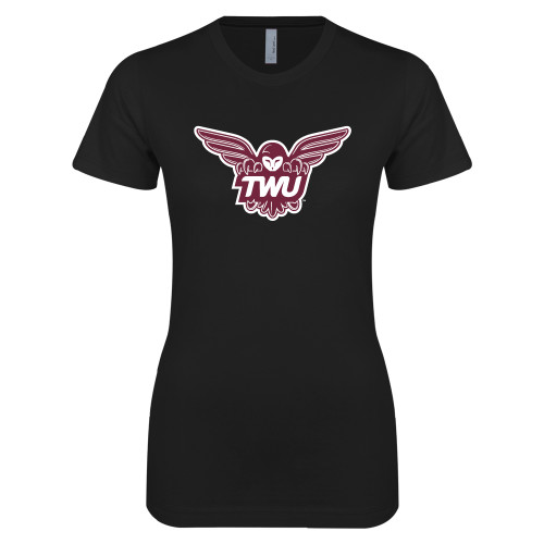  Next Level Womens Black Boyfriend Tee - Owl TWU