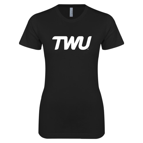  Next Level Womens Black Boyfriend Tee - TWU Typeface