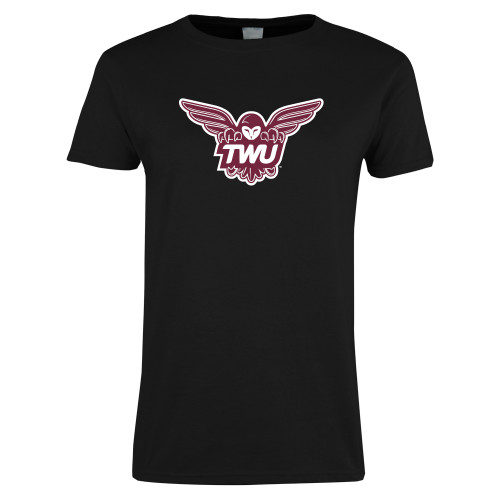  Womens Black Short Sleeve Tee - Owl TWU