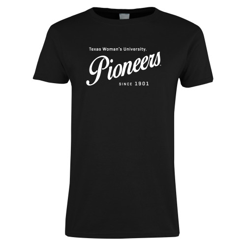  Womens Black Short Sleeve Tee - Pioneers Established Date