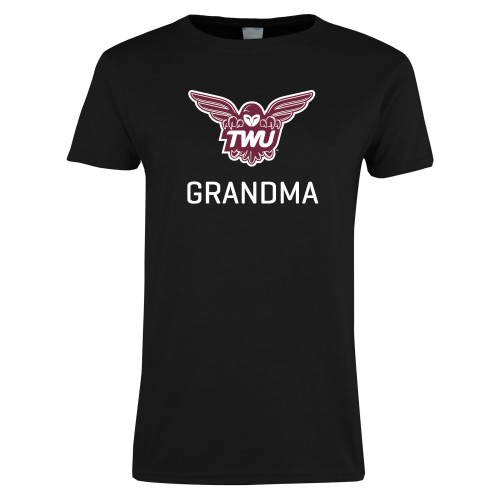  Womens Black Short Sleeve Tee - Grandma Owl TWU