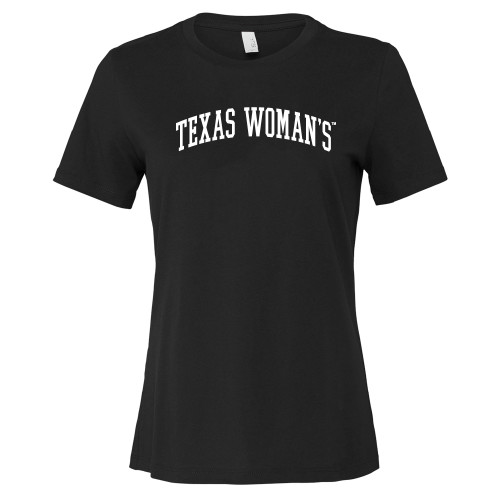  Bella + Canvas Womens Black Relaxed Cotton T Shirt - Texas Womans Arched Text