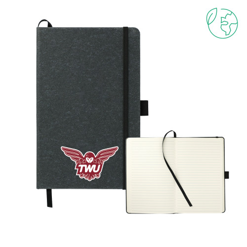  5.5 x 8.5 Black FSC Mix Recycled Leather Bound Journal - Owl TWU