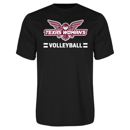  Black Performance Tee - Volleyball Owl Graphic