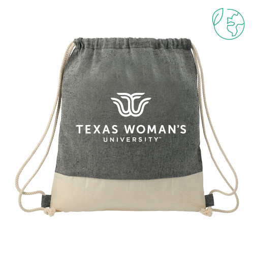  Split Recycled Cotton Natural/Black Drawstring Bag - Institutional Logo