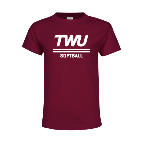  Youth Maroon T Shirt - Softball TWU Typeface