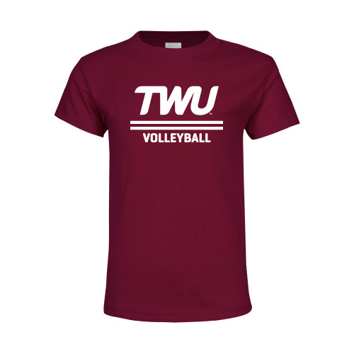  Youth Maroon T Shirt - Volleyball TWU Typeface