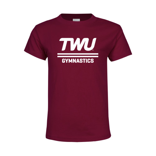  Youth Maroon T Shirt - Gymnastics TWU Typeface