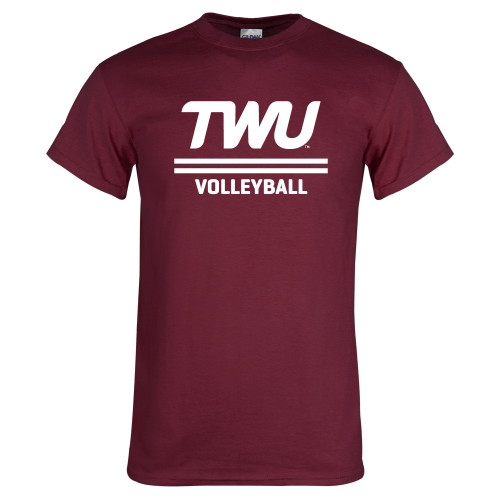  Maroon T Shirt - Volleyball TWU Typeface