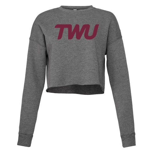  Bella + Canvas Womens Deep Heather Cropped Fleece Crew - Texas Womans University Wordmark